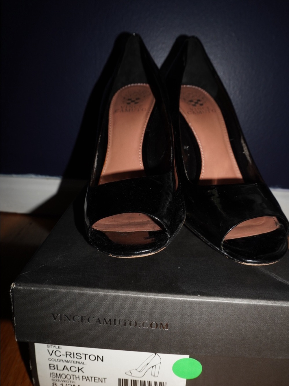 Vince Camuto Black Patent Peep-Toe Pumps